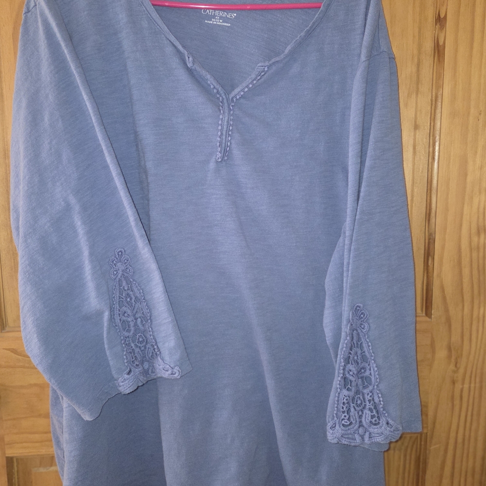 Catherines Blue Blouse with Lace Detail